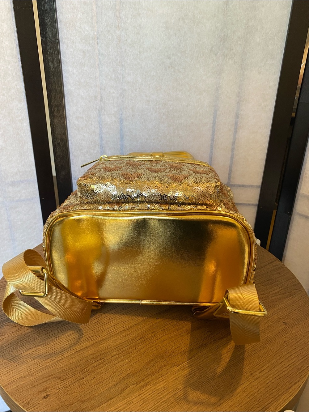 Loungefly Disney Parks Minnie Mouse gold sequin backpack with hidden mickeys NWT - Picture 7 of 8